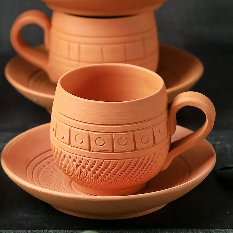 Raw Steep Terracotta Cup & Saucer (160 mL Each) - Set of Six media 4