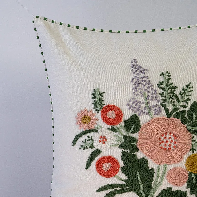 Golden Blossom Embroidered Cotton Cushion Cover media 6