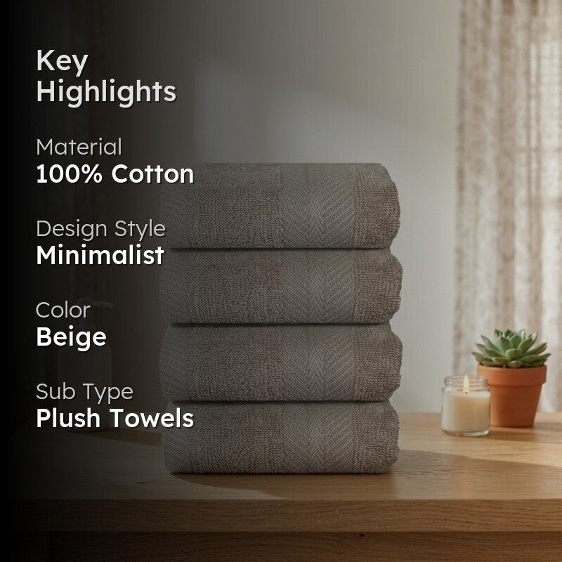 PlushAura Cotton Face Towel (Beige) - Set Of Four media 2