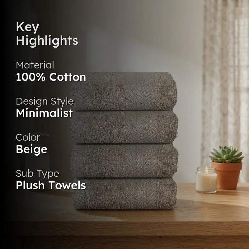 PlushAura Cotton Face Towel (Beige) - Set Of Four media 2