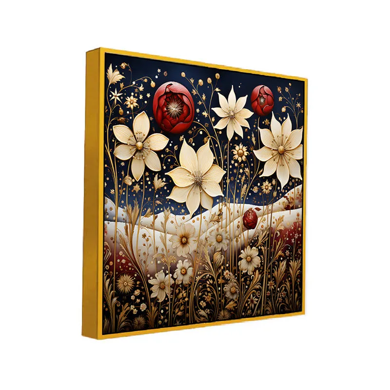 Starry Blooms Canvas Wall Painting With Frame - Gold media 3