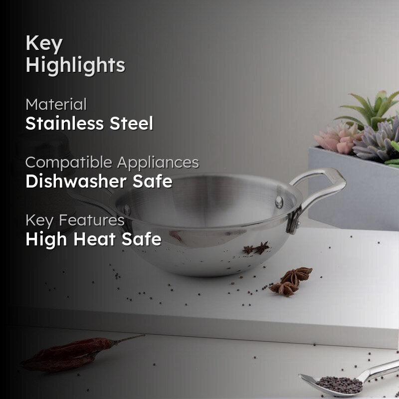 Mizutaki Stainless Steel Kadhai 1400 mL / 8 Inches media 2