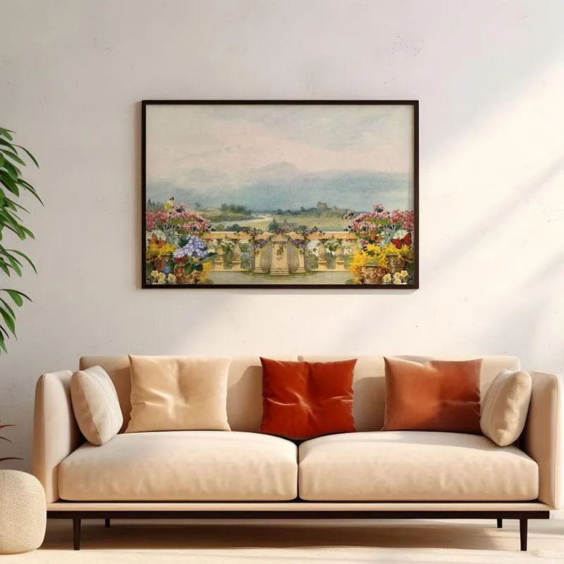 Floral Fantasy Balcony Canvas Wall Painting - Black Frame media 4