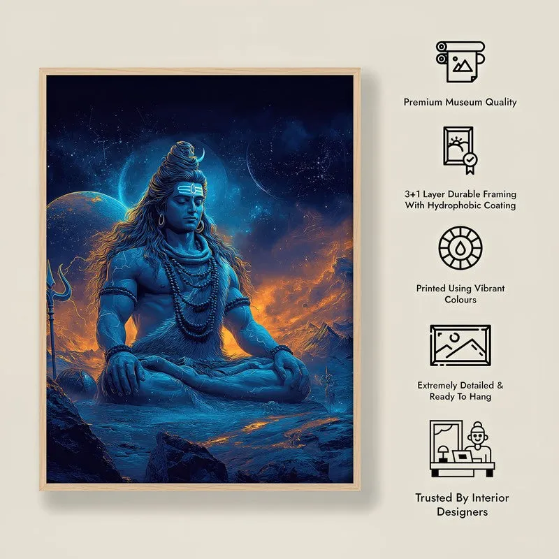 Peaceful Mahadev Meditating II Archival Paper Wall Art - Natural Brown Frame media 8