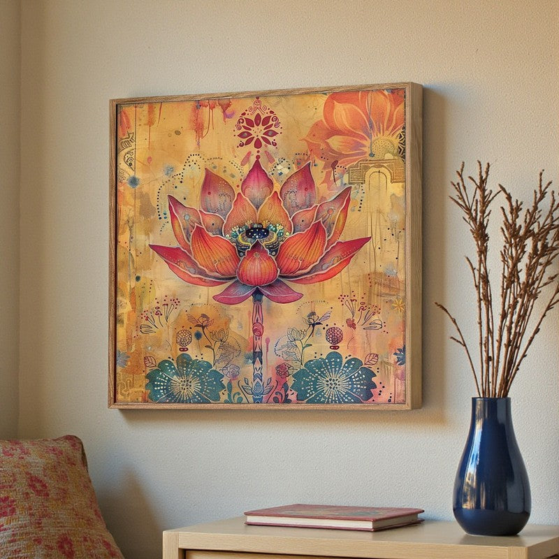 Lotus Meditation Wall Art With Frame - Brown media 2
