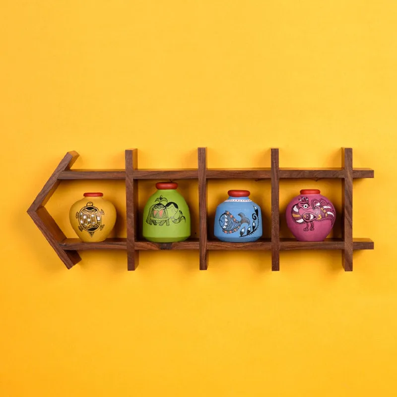 Binita Terracotta & Wood Wall Shelve With Pot - Five Piece Set media 1