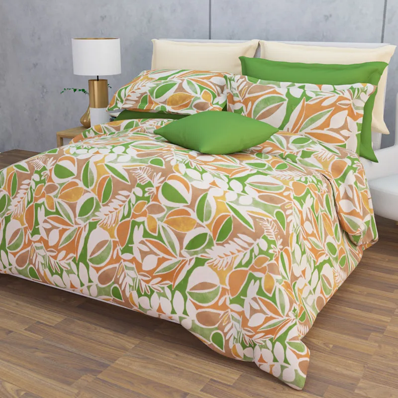 Spa Florals Cotton Bedsheet (Green, Orange) - 144 TC media 8