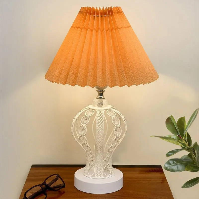 Irelle French Pleat Metal Table Lamp - Beige,White media 1