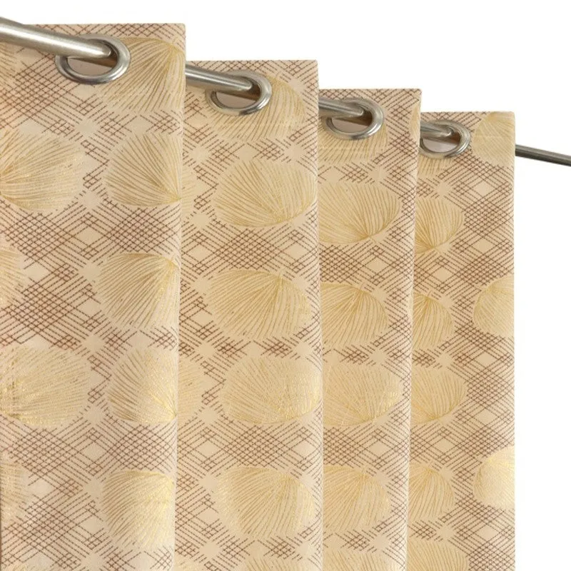 Glow Line Printed Velvet Curtain - Beige,Gold media 3