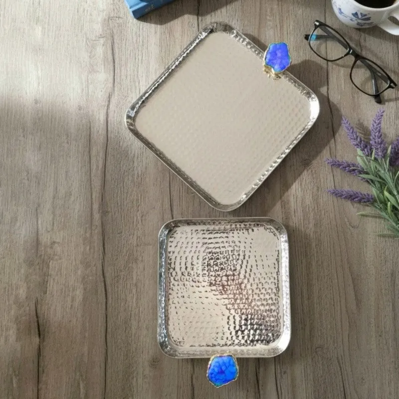 Aurora Edge Hammered (Metal,Agate) Platter (Blue) - Set of Two media 3