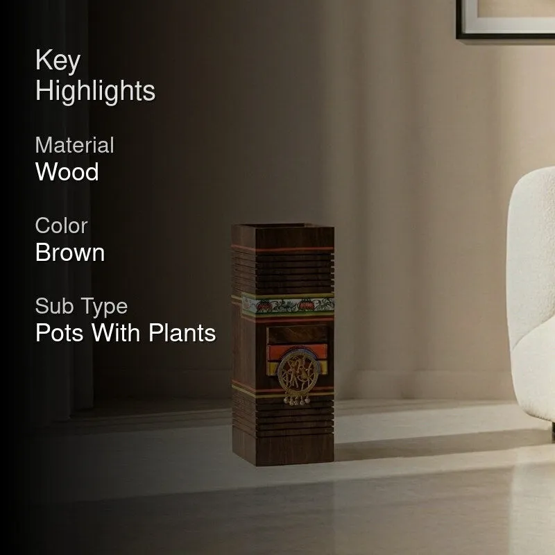Moses Wood Planter With Brass Motif media 2