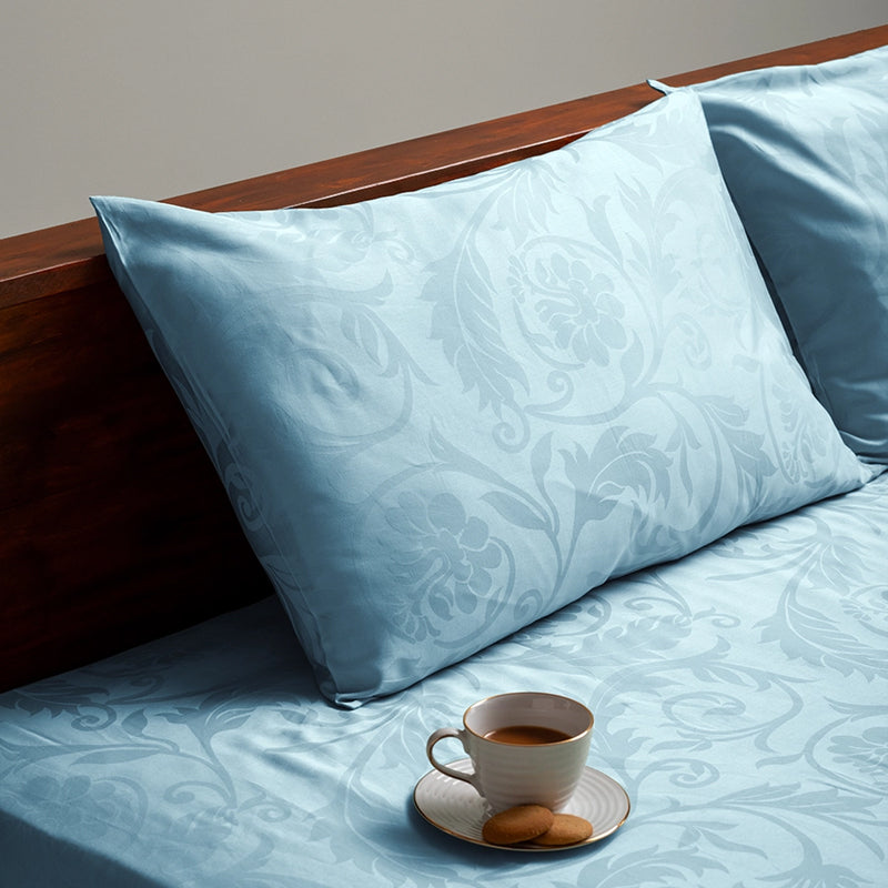 Bloom Bold Jacquard Cotton Bedsheet (Pale Blue) - 300 TC media 4