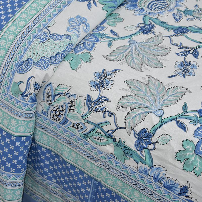 Panna Floral Cotton Bedsheet (Blue) - 180 TC media 3