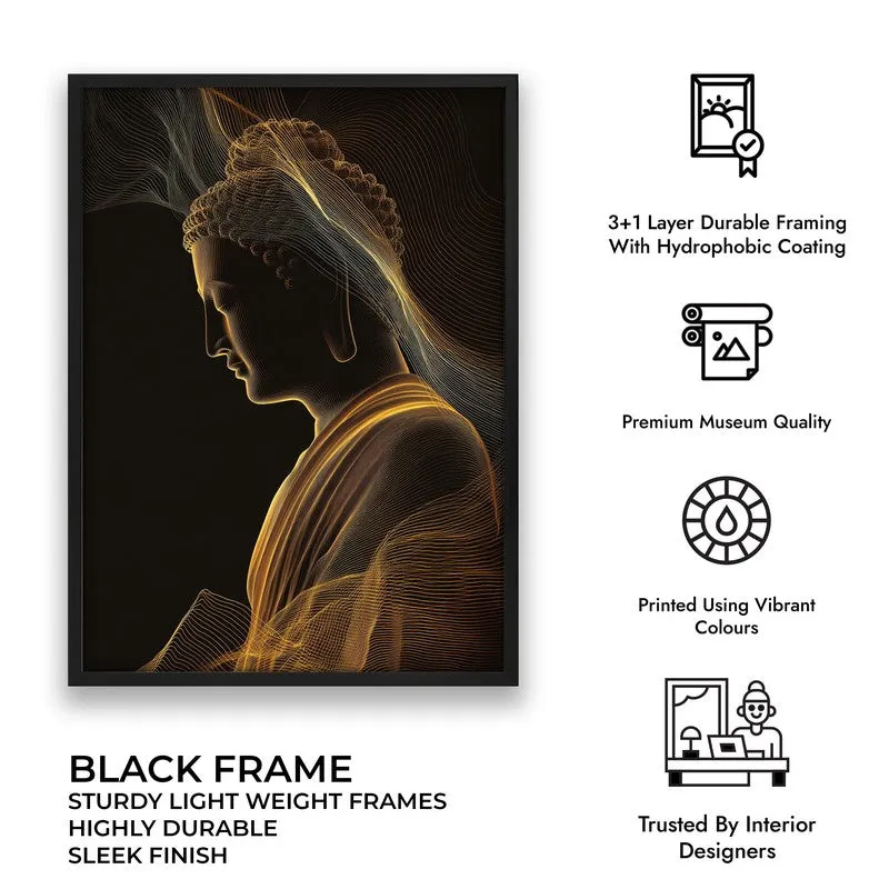 Illuminated Stillness Buddha Archival Paper Wall Painting With Black Frame media 9