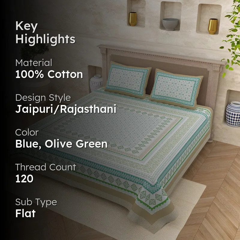 Royal Touch Cotton Bedsheet (Blue,Olive Green) - 120 TC media 2