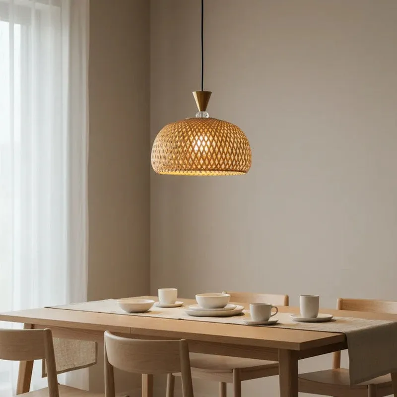 Amber Basket Rattan Cane Ceiling Lamp media 1