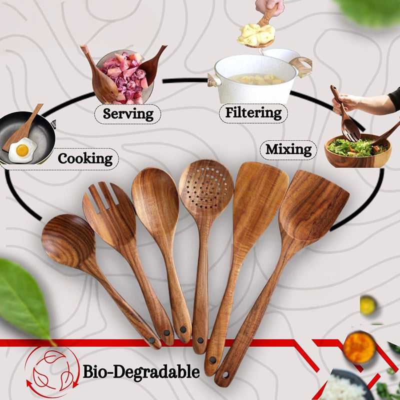 Veneera Sheesham Wood Serving Spoon - Six Piece Set image 3