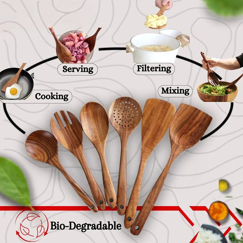 Veneera Sheesham Wood Serving Spoon - Six Piece Set media 3