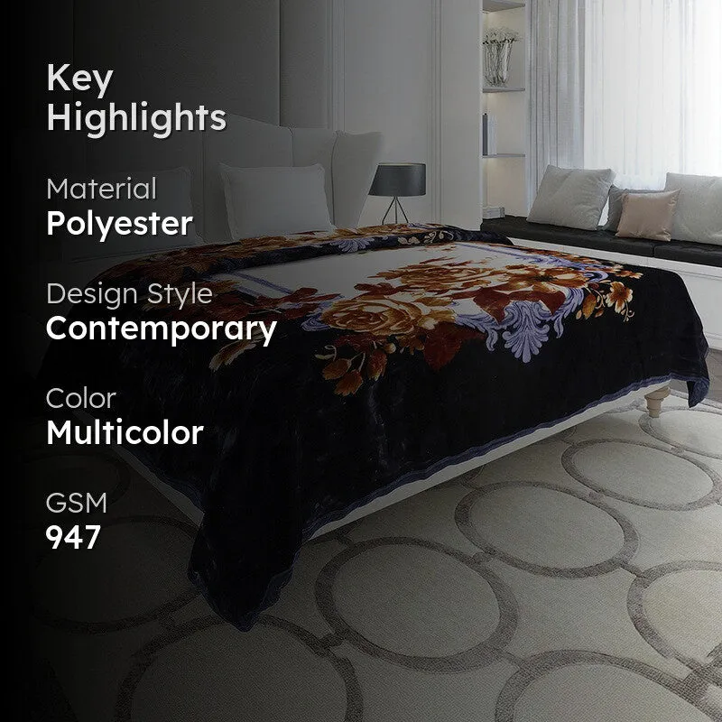 Monte Carlo Midnight Blossom Blanket (Navy,Brown) - 947 GSM media 2