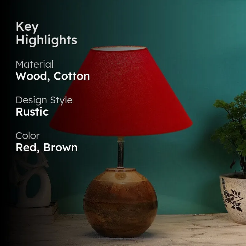 Auryon Cotton Table Lamp With Wooden Base - Red media 2