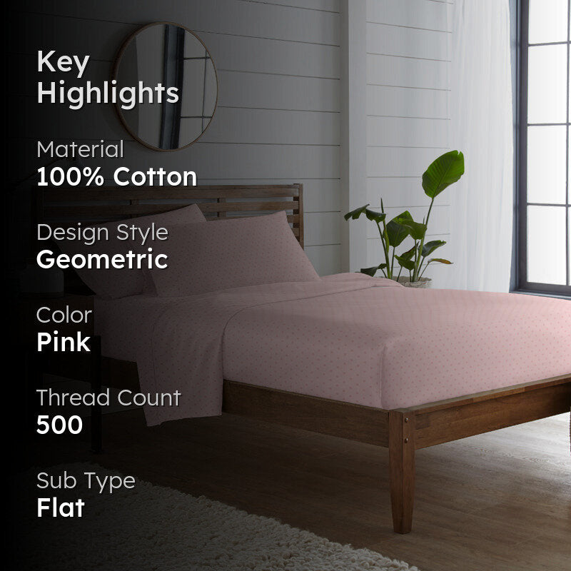 Swiss Dot Cotton Bedsheet (Cameo Rose) - 500 TC media 2