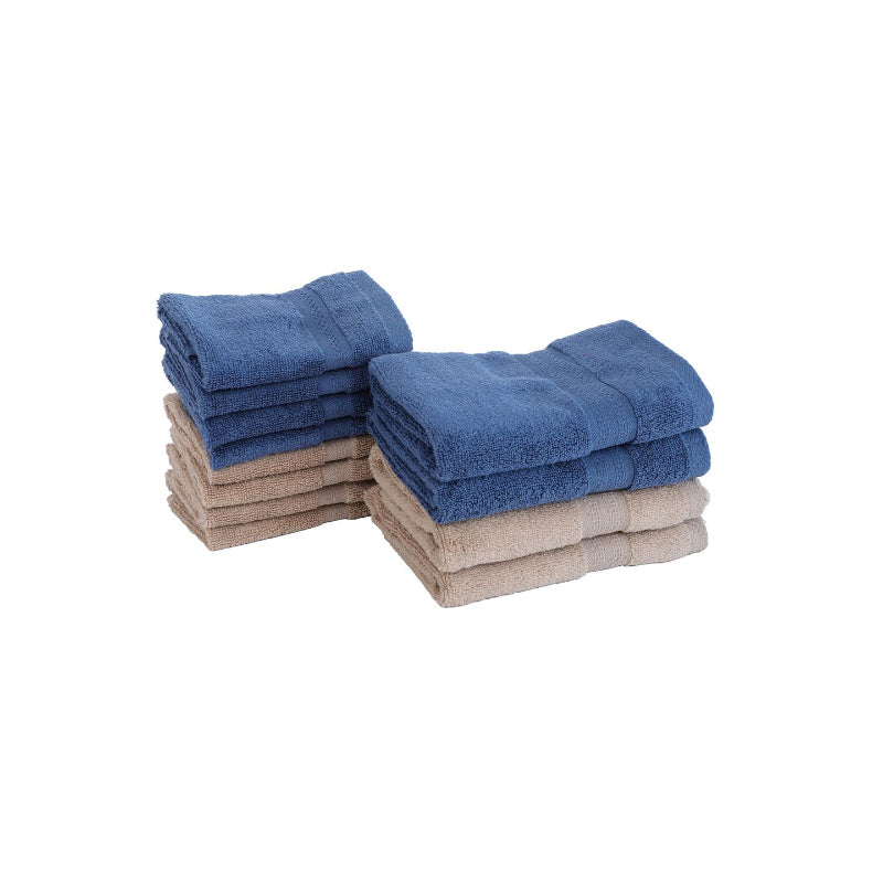 Miorah Hand & Face Towel Combo (Blue & Beige) - Set Of Twelve media 4