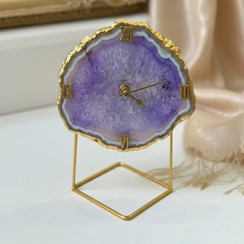 Silvi Handcrafted Agate Table Clock - Purple media 1