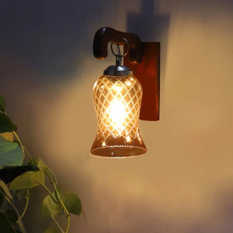 Honey Glow Arch Walnut-Amber Glass Wall Lamp media 5