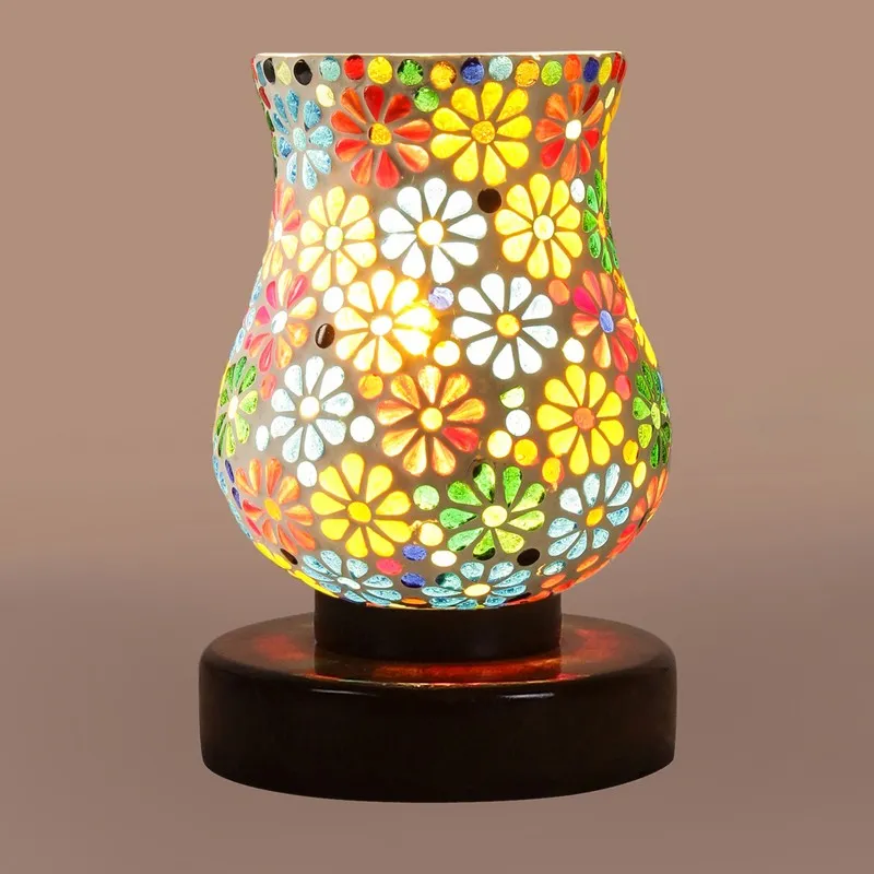 Stellix Mosaic Glass Table Lamp With Wooden Base - Multicolor media 7