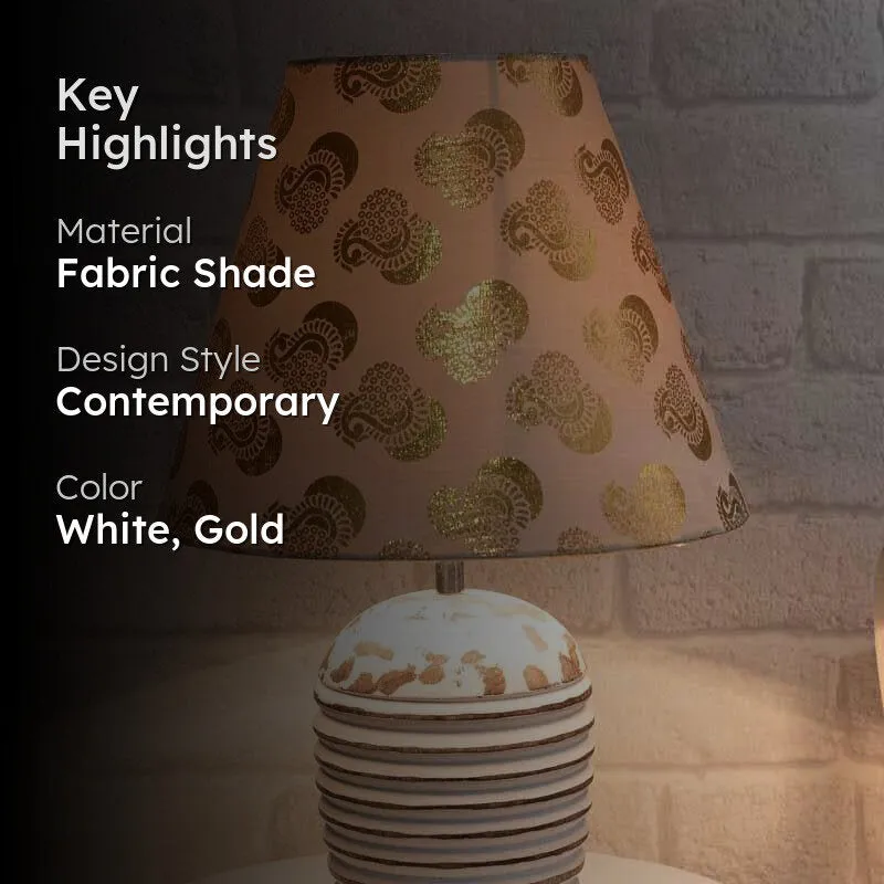 White Fabric Table Lamp - White,Gold media 2