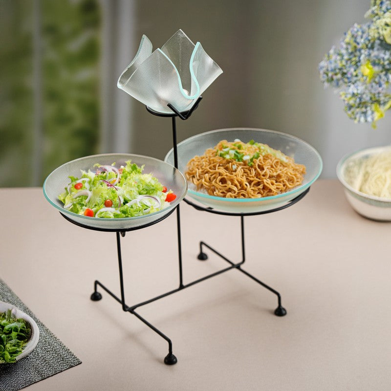 Radiant Duo (Aluminum,Glass) Snack Stand with candle holder
