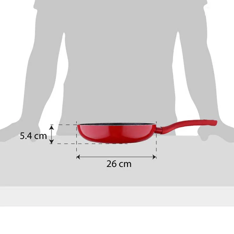 Red 26 cm frypan shown from the side against a neutral background