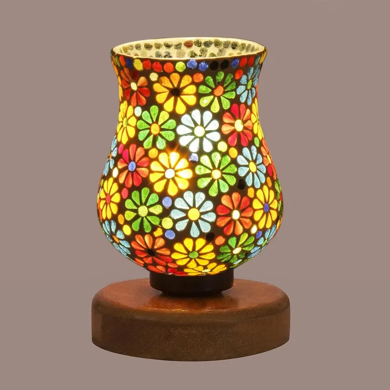 Oryvia Mosaic Glass Table Lamp With Wooden Base - Multicolor media 7