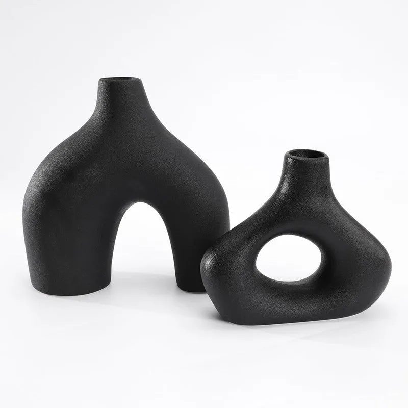 Noctra Sculptural Dual Ceramic Vase (Black) - Set Of Two media 3
