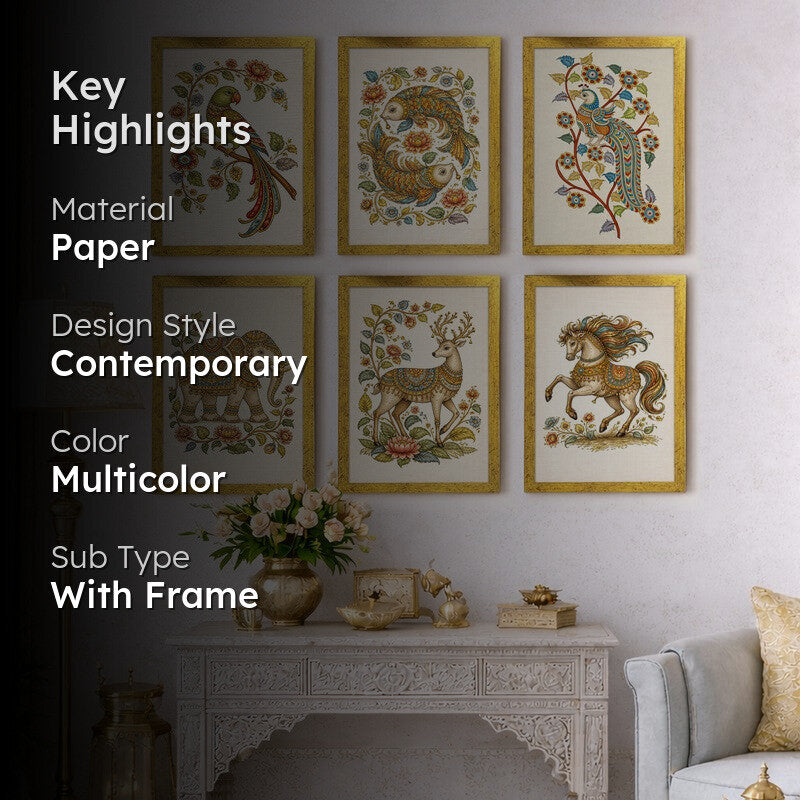 Royal Emperors Animal Paper Wall Painting With Frame - Set Of Six media 2