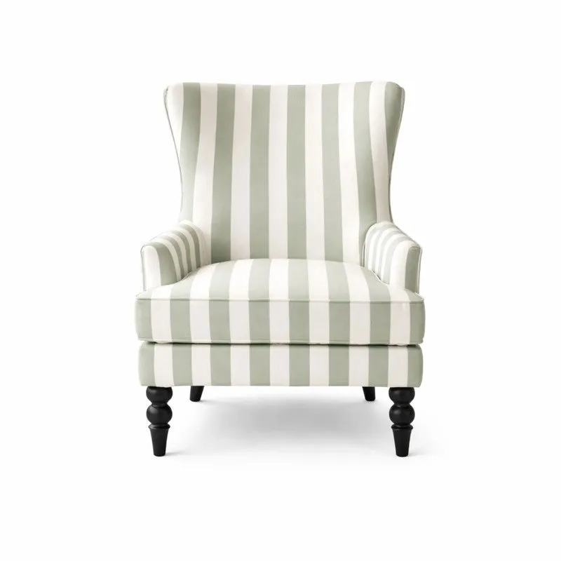 Sage Ivory Teak Wood & Velvet Striped Upholstered Lounge Chair media 3