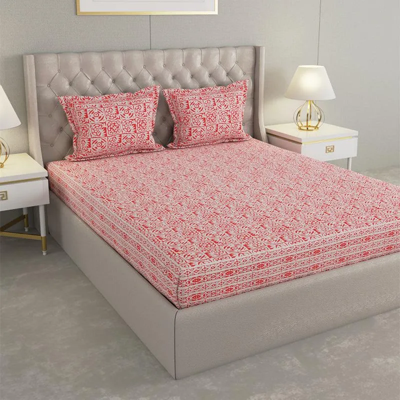 Gulshan Printed Cotton Bedsheet (Vermilion) - 240 TC media 4