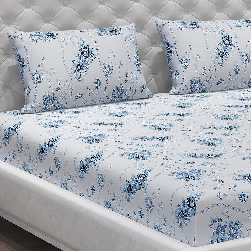 Monte Carlo Petal Matrix Cotton Bedsheet (White,Blue) - 104 TC media 5
