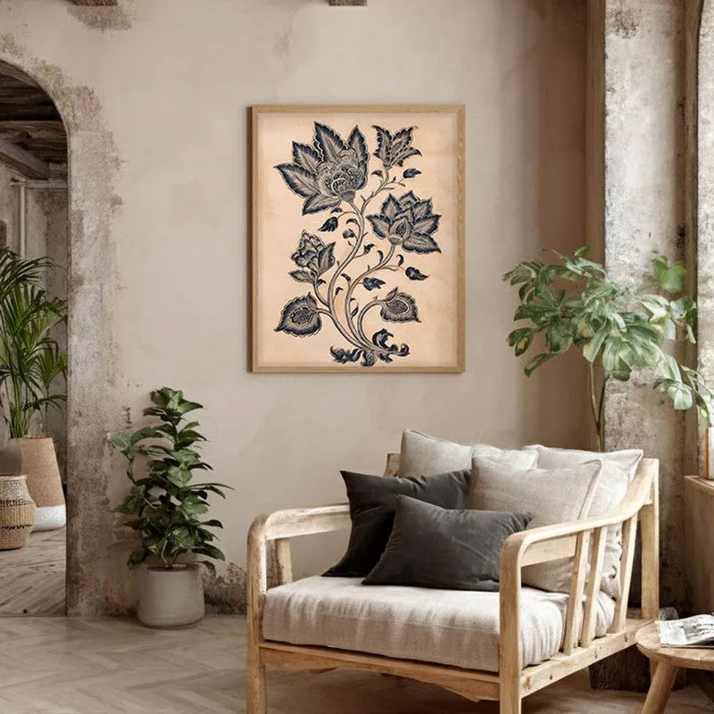 Pallavi Floral Line Art Canvas Wall Painting With Brown Frame media 7