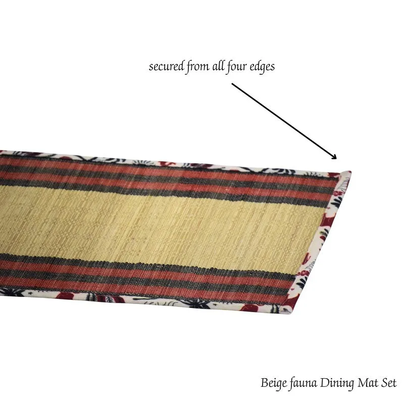 Detail view of the table runner showing its finished printed fabric edges