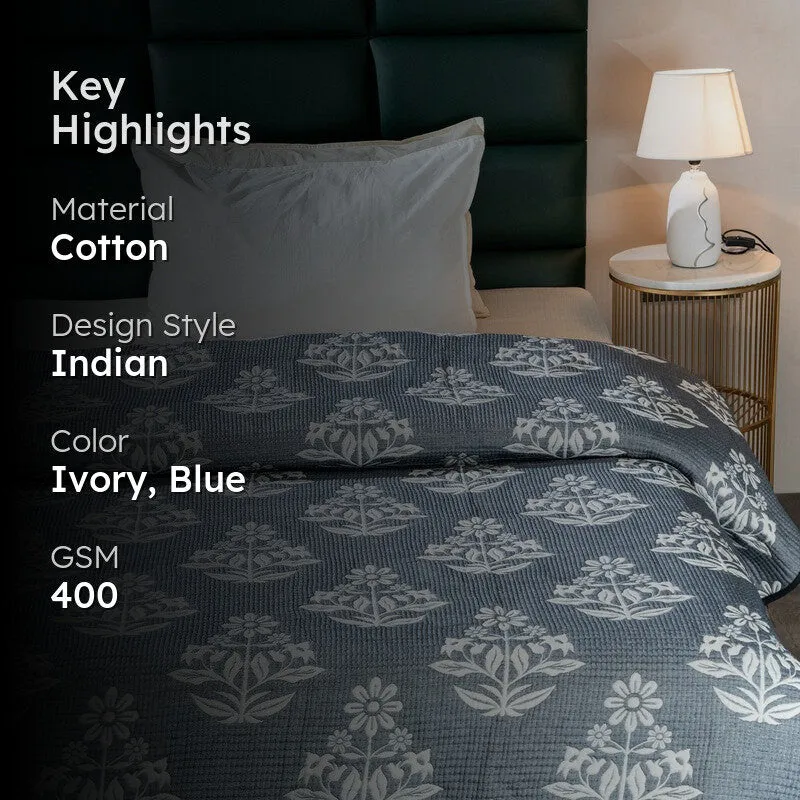Ivory-Blue Floral Design Comforter media 2