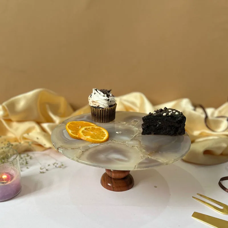 Emora Handcrafted Agate Cake Stand - Beige media 3