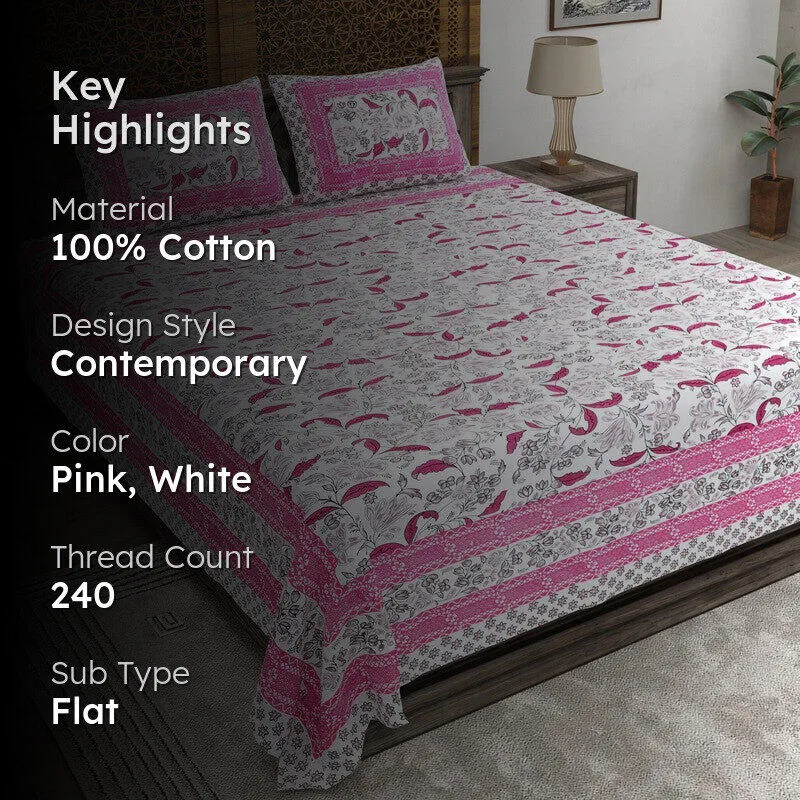 Designa Cotton Bedsheet (Pink,White) - 240 TC media 2
