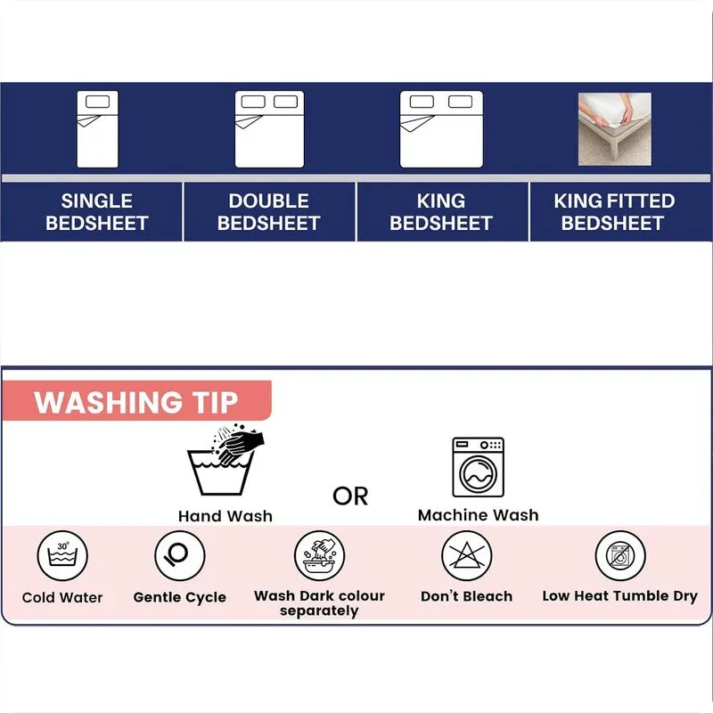 Bedsheet care and size information graphic