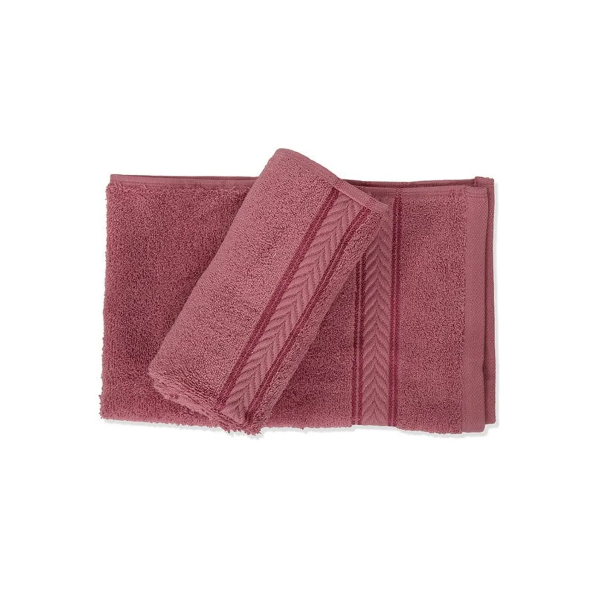 Two dusty pink hand towels displayed with a decorative border