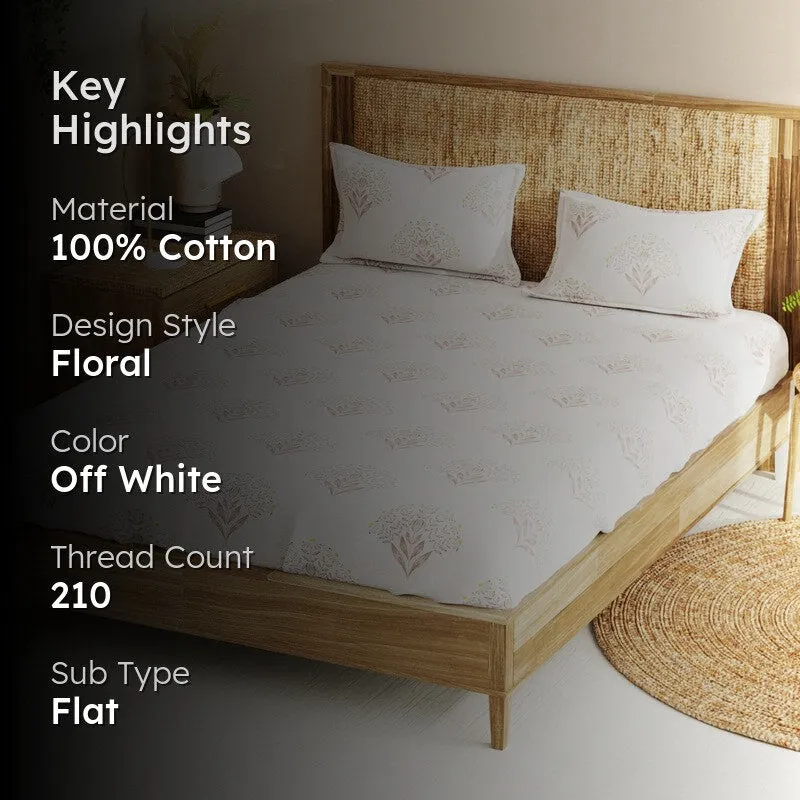 Ivrel Cotton Bedsheet (Off White) - 210 TC media 2