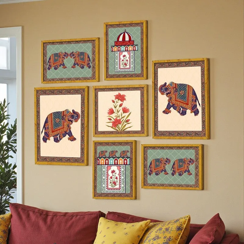 Vivid Indian Heritage Canvas Wall Art With Frame - Set Of Seven media 5