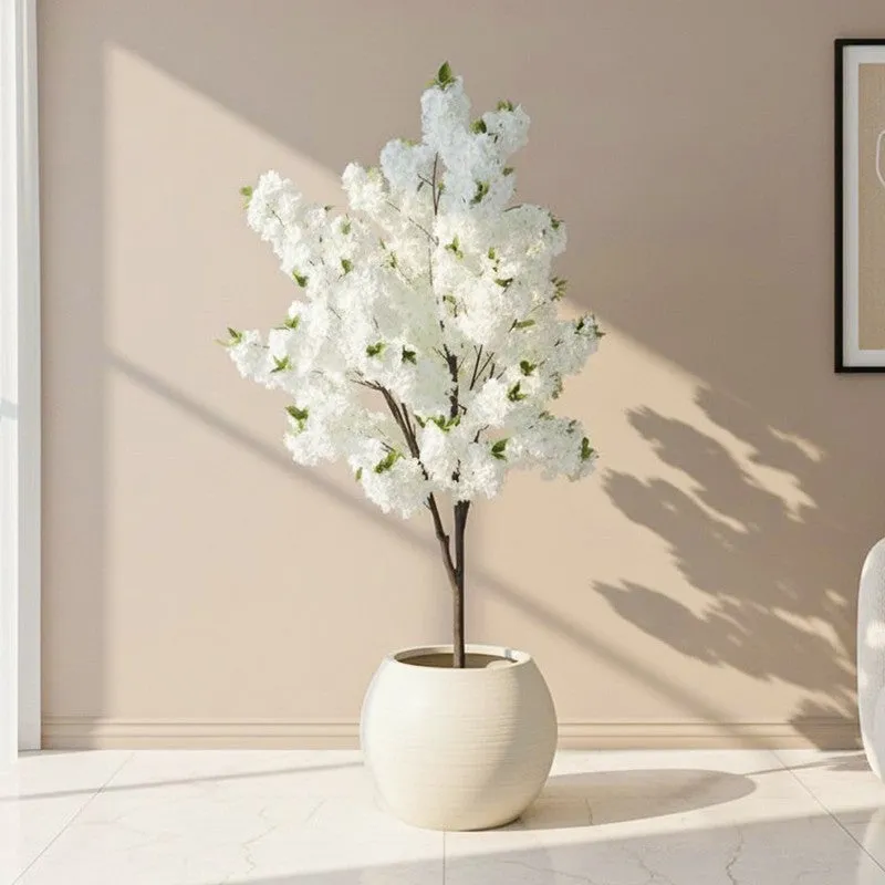 Faux Cotton Plant With Black Plastic Pot - 5.25 ft media 1