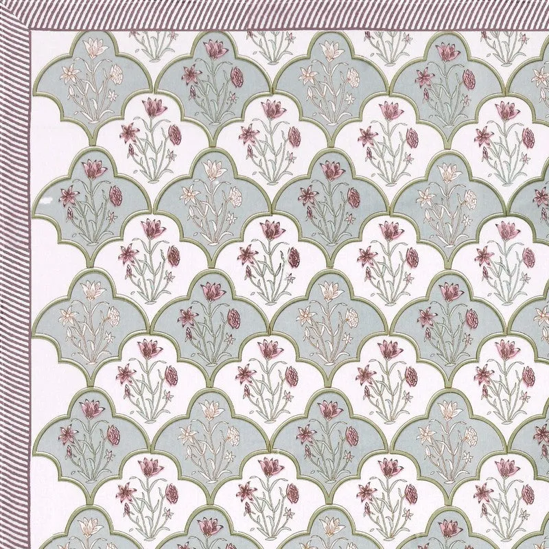 BlossomLine Cotton Table Cover - Sage Green,Pink media 6