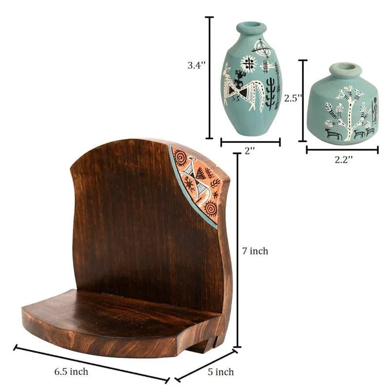 Ghame Warli Wooden Wall Shelf With Pots - Three Piece Set media 6